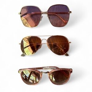 Chic Trio Bundle of Pink & Brown Tone Aviator Style Sunglasses